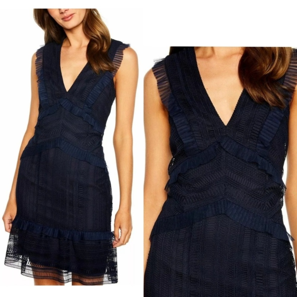 Bardot Ruffle Trim Lace Dress
